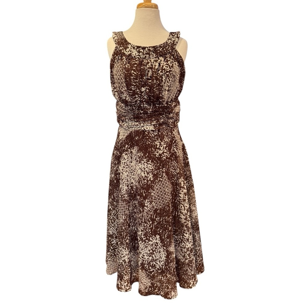Connected Apparel Brown Abstract Animal Print Sleeveless Ruched Size 12
